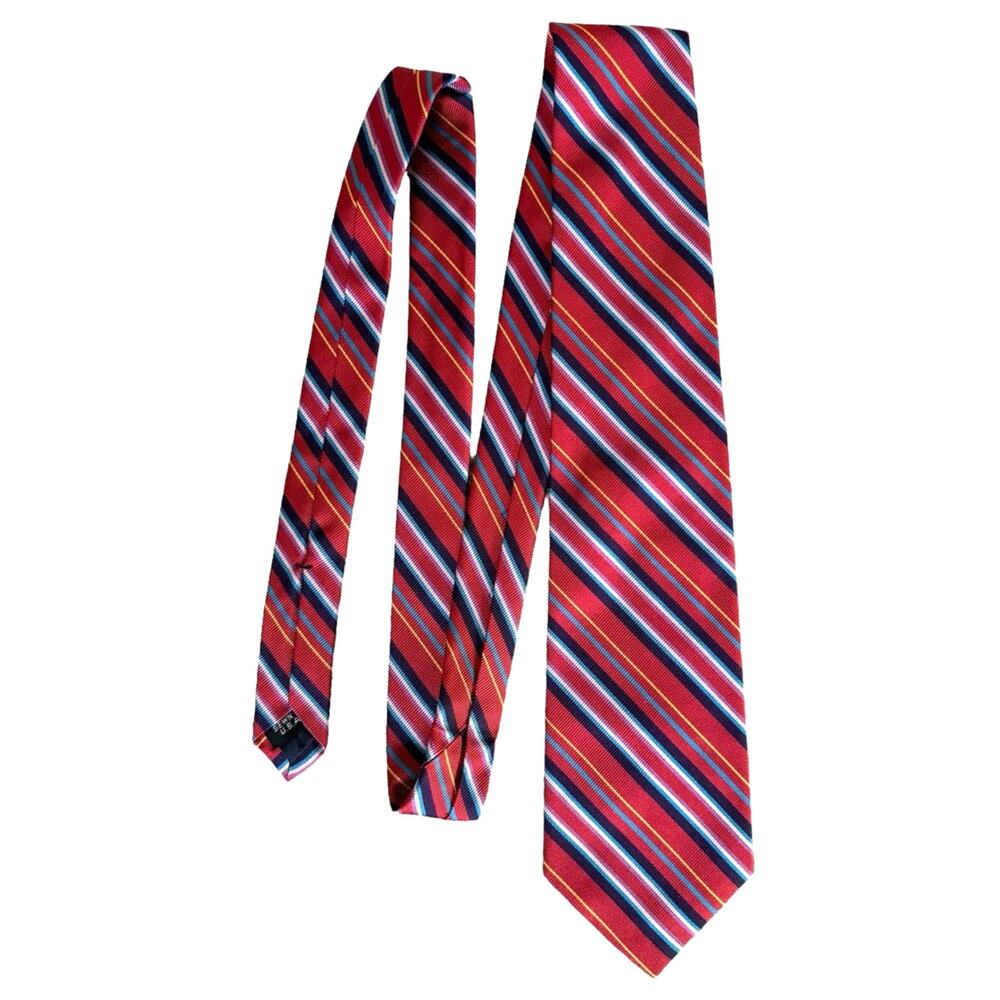 Men’s Robert Stewart multicolor striped red silk repp necktie made USA Office